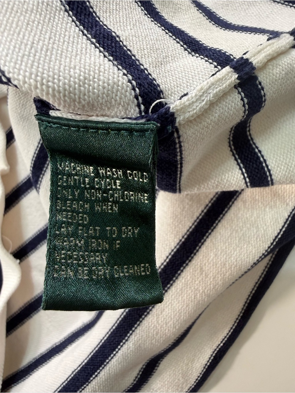 Lauren Ralph Lauren White Sweater with Navy Stripes V-Neck - Picture 8 of 9